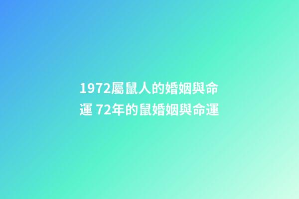 1972屬鼠人的婚姻與命運 72年的鼠婚姻與命運-第1張-觀點-玄機派
